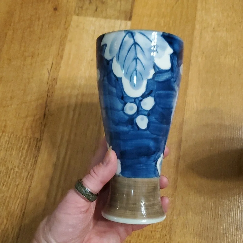 Eiraku Kiln Pottery‎ Beer Mug Cups Set Of 2 With Vine And Plum Blossom Motif